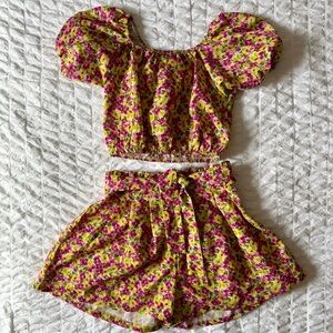 Floral Two-Piece Set with Puff Sleeves